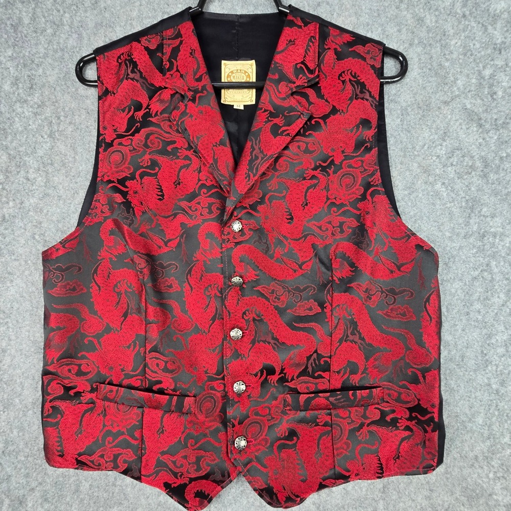 Vintage Wah Maker Frontier Clothing Vest Medium Red Dragon Brocade Western USA